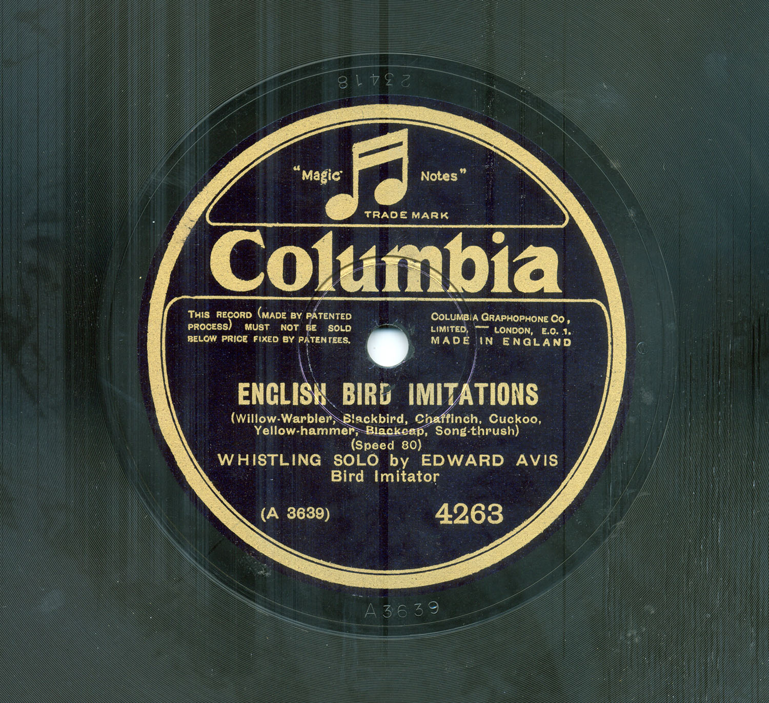 Edward Avis. English Bird Imitations (Columbia 4263)