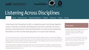 A screenshot of the archive website for the network grant Listening Across Disciplines